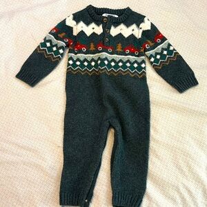 Old Navy Christmas truck sweater knit romper